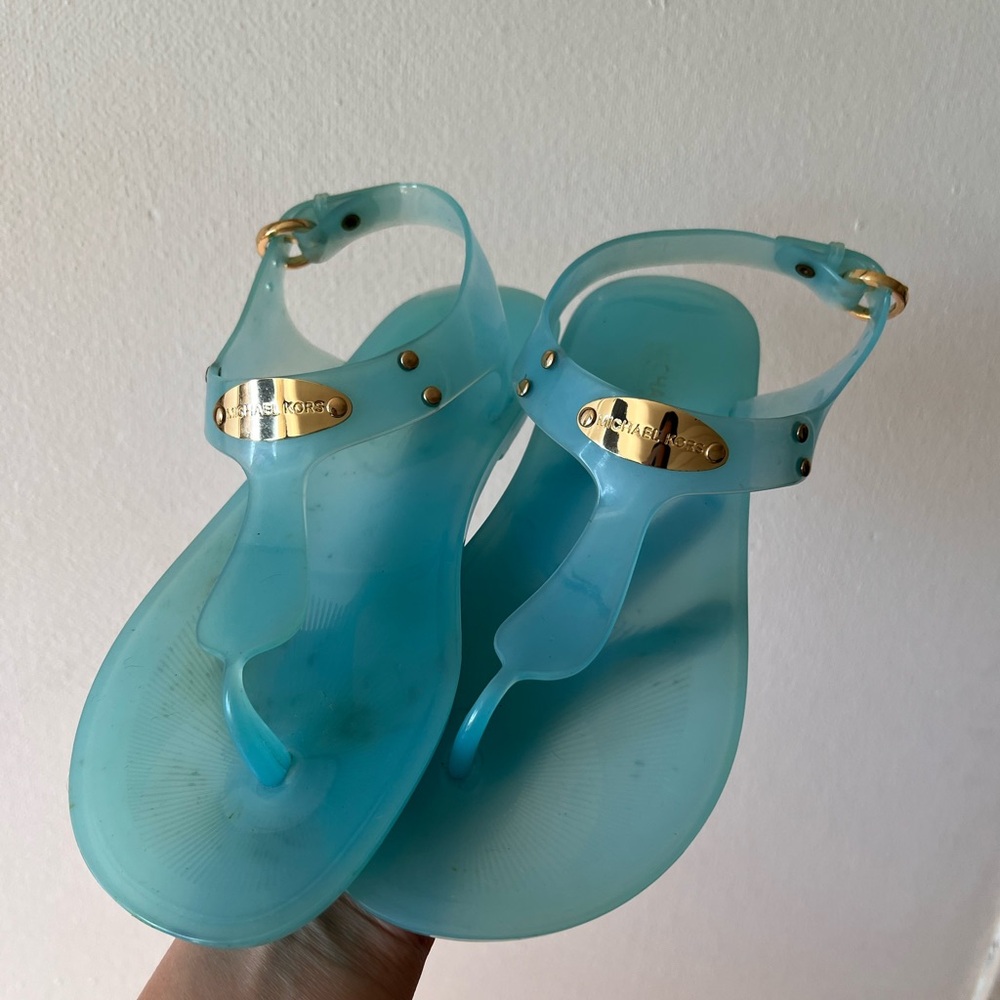 MICHAEL KORS - Women’s  Aqua Jelly Sandals with Gold Accents - 6